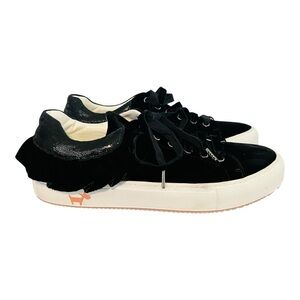 L’Autre Chose Made in Italy Black Ruffled Velvety Lace-Up Sneakers Size 37/US 7